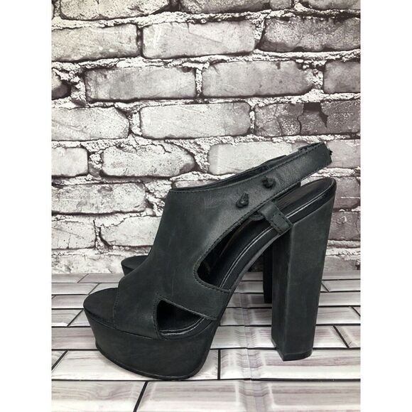 Diesel Kaboom Tulley Black Leather High Heel Platform Nubuck Sandals Women Sz 38 - Picture 1 of 16